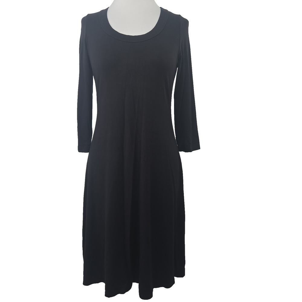 Karen Kane SMALL Black Jersey Rayon 3/4 Sleeve Scoop Neck Dress USA